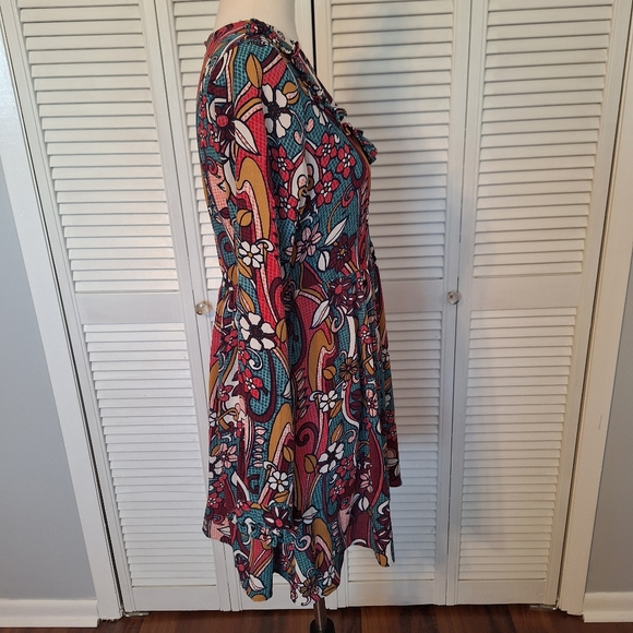 Red camel floral ruffle dress sz medium *C1 - Picture 5 of 6